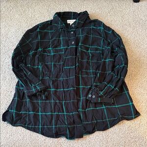 Ava & Viv Black and Teal Checkered Blouse